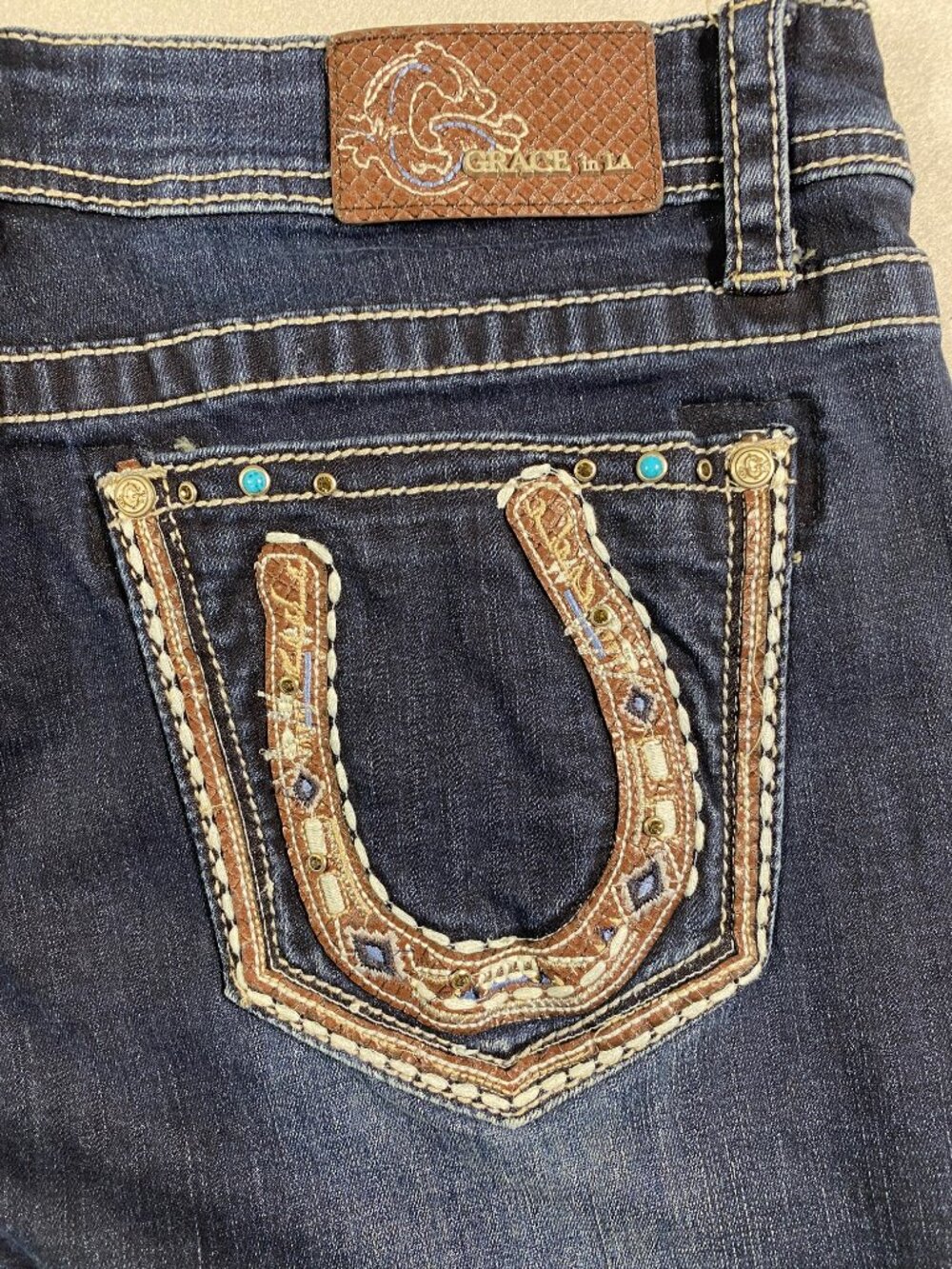 Grace in LA Easy Fit Bootcut Jeans Embroidered Horseshoe Womens Size 33 - Picture 8 of 16